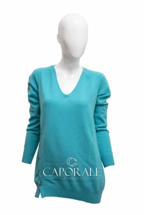 Maglione donna cashmere Made in Italy celeste
