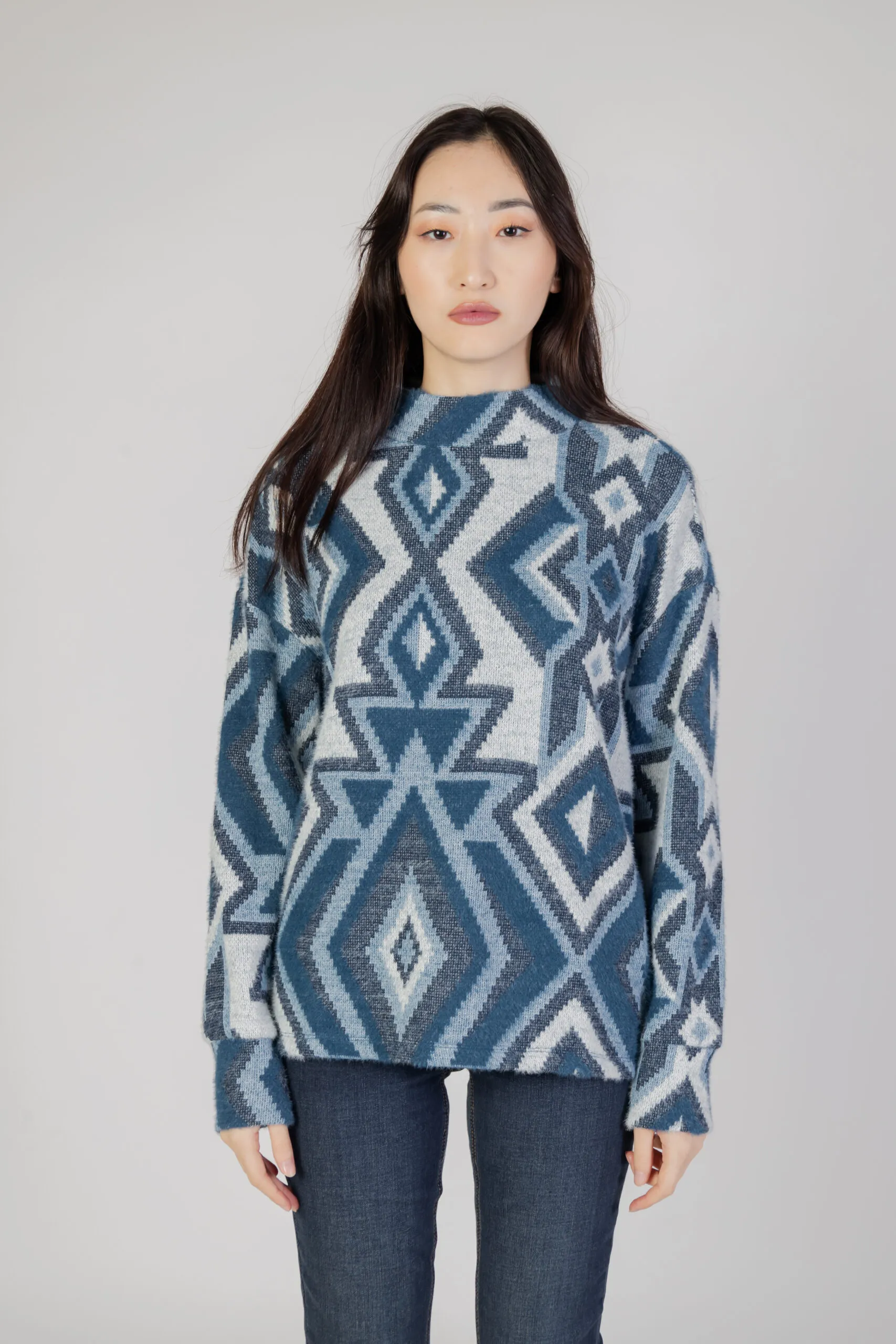 Maglione Street One fluffy dessin turtle Celeste