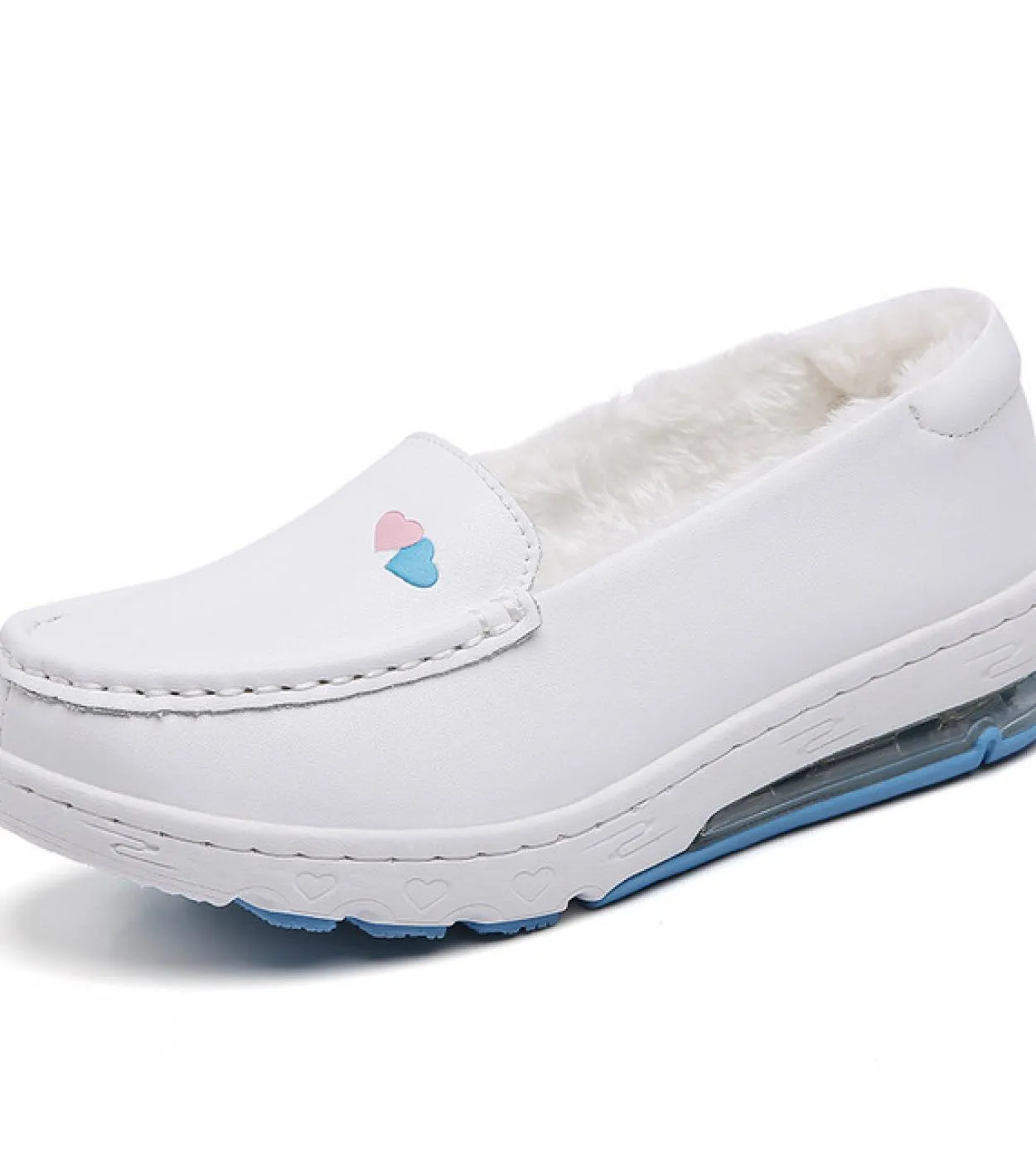 Scarpe basse da infermiera da donna nuove invernali Moda Scarpe da mocassino bianche Slip On Comfort Mocassini caldi in peluche