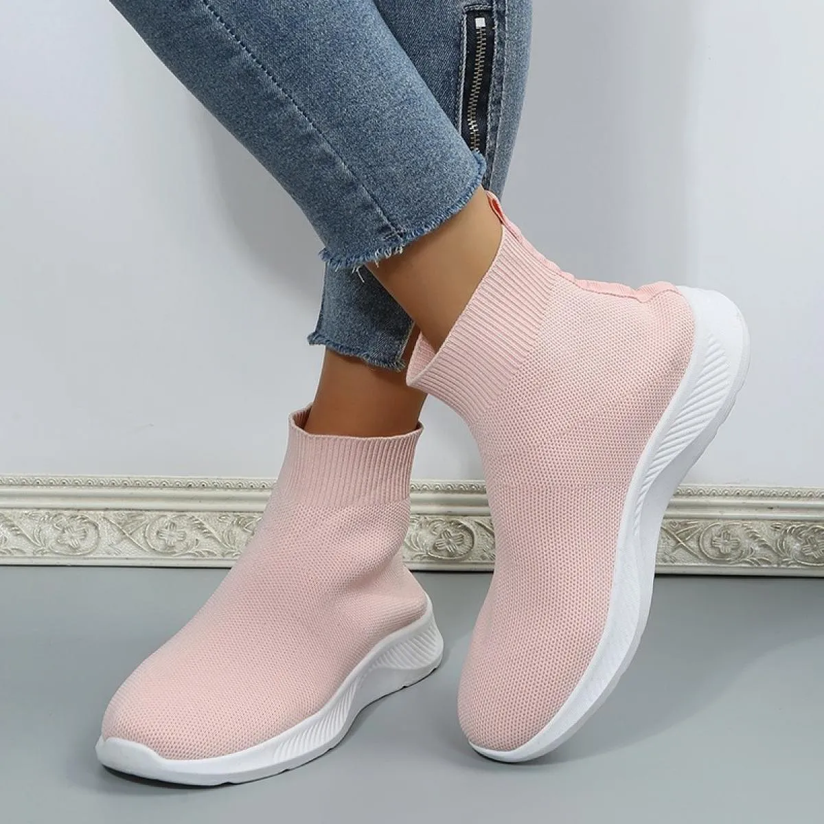 Scarpe da ginnastica da donna in maglia slip on scarpe casual scarpe vulcanizzate comode e traspiranti mocassini con plateau sca